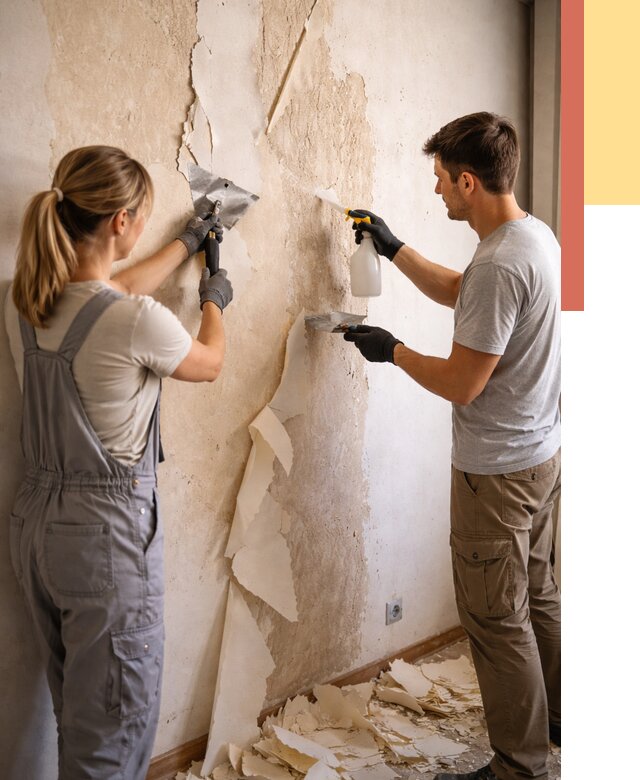 Снятие старых обоев в Полысаево от 5399 руб. под ключ недорого | ОТДЕЛОЧНИК-Плс