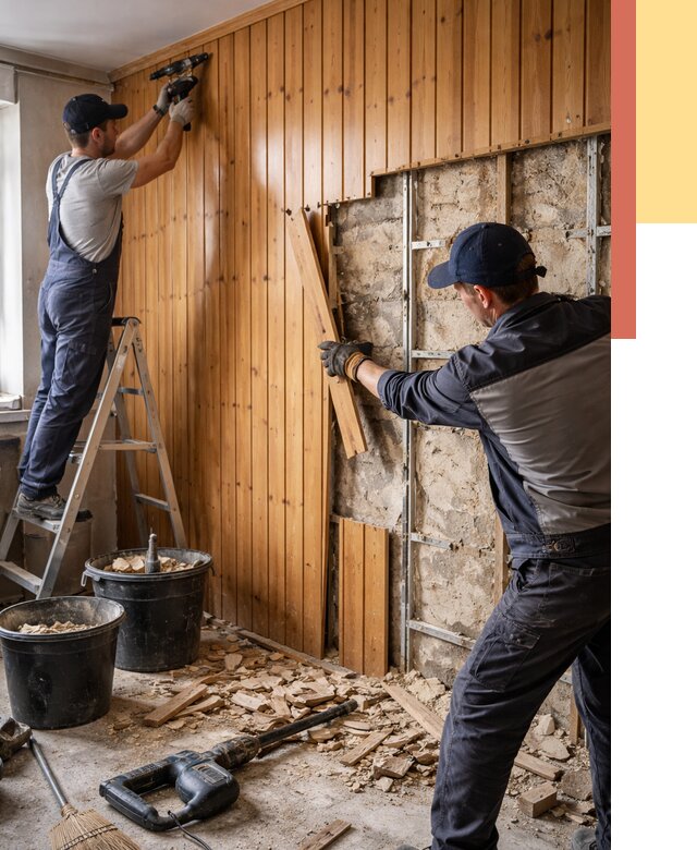 Демонтаж вагонки со стен в Полысаево от 1491 руб. — снятие, удаление, срочно | ОТДЕЛОЧНИК-Плс