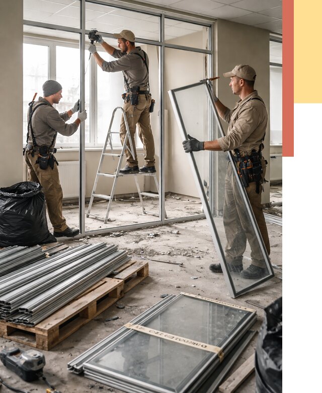 Демонтаж алюминиевых перегородок в Полысаево от 4319 руб. — быстро и недорого | ОТДЕЛОЧНИК-Плс