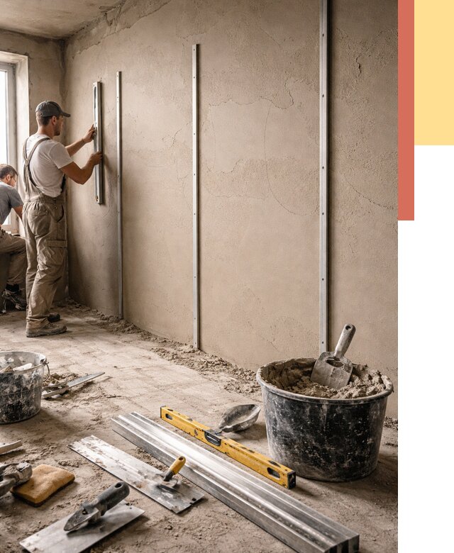 Штукатурка стен по маякам в Полысаево от 5656 руб./м² — выравнивание под ключ | ОТДЕЛОЧНИК-Плс