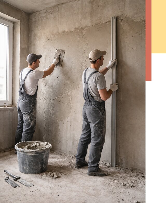 Штукатурка бетонных стен в Полысаево от 4627 руб/м² — качественно и быстро | ОТДЕЛОЧНИК-Плс