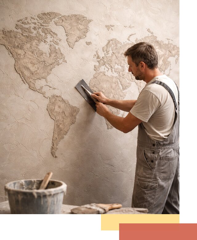 Декоративная штукатурка «Карта мира» под ключ в Полысаево
