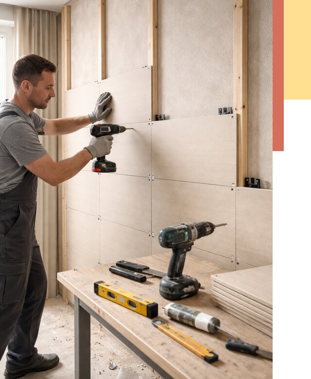 Монтаж МДФ панелей на стены в Полысаево от 1285 руб. под ключ | ОТДЕЛОЧНИК-Плс