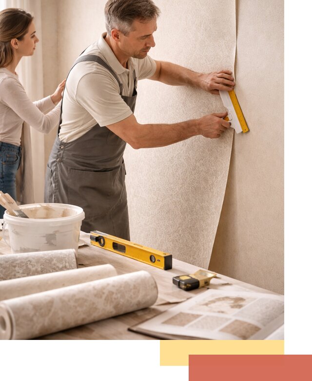 Поклейка обоев с подбором рисунка в Полысаево