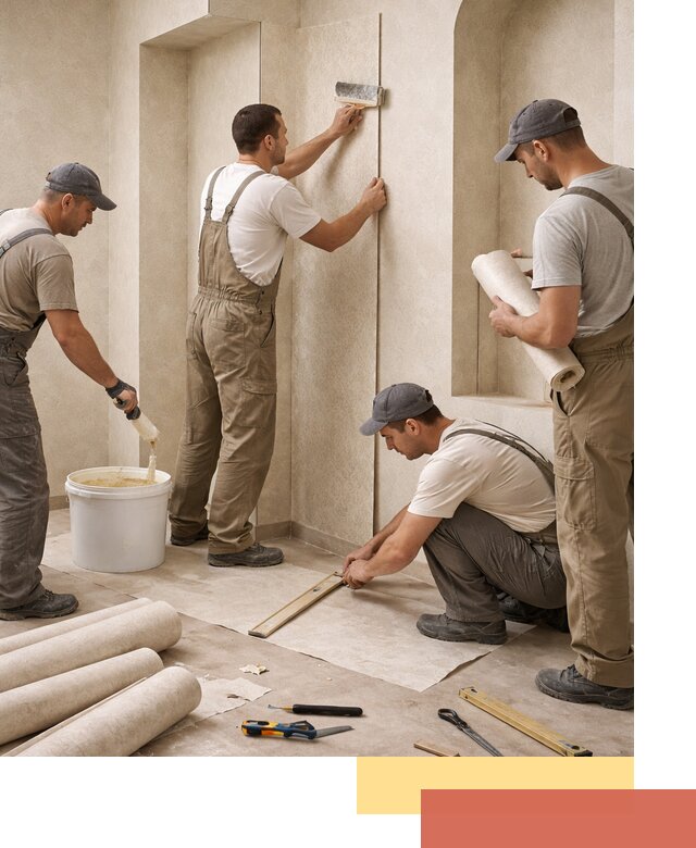 Поклейка обоев на сложные стены и неровные поверхности в Полысаево