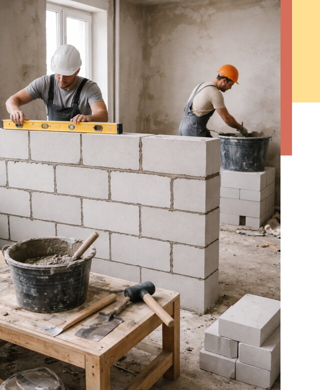 Кладка перегородок из газобетона в Полысаево от 3291 руб. под ключ | ОТДЕЛОЧНИК-Плс