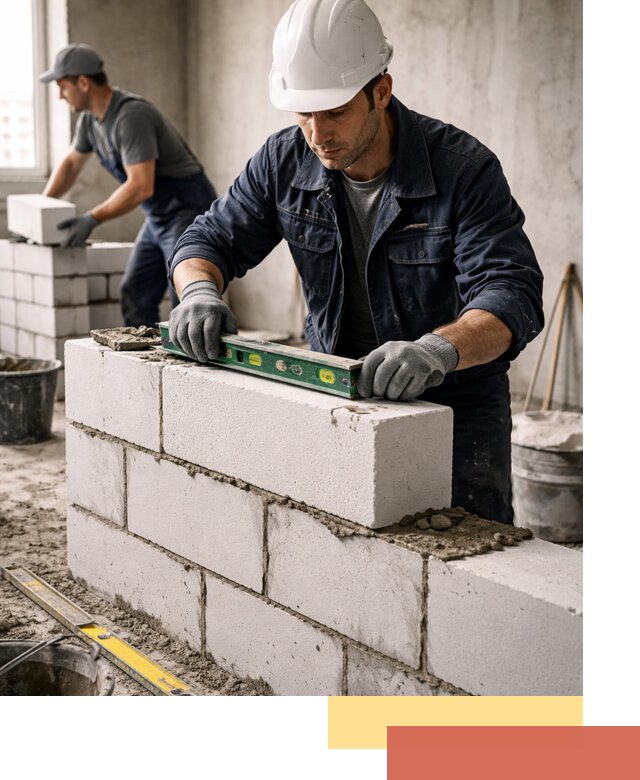 Кладка перегородок из пеноблока под ключ в Полысаево