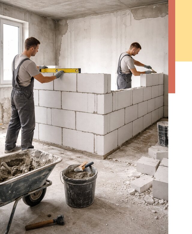 Кладка перегородок из ПГП в Полысаево от 2571 руб./м2 — монтаж и возведение под ключ | ОТДЕЛОЧНИК-Плс