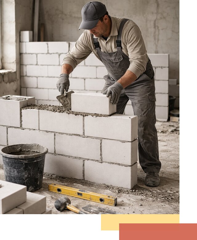 Кладка перегородок из силикатного блока в Полысаево