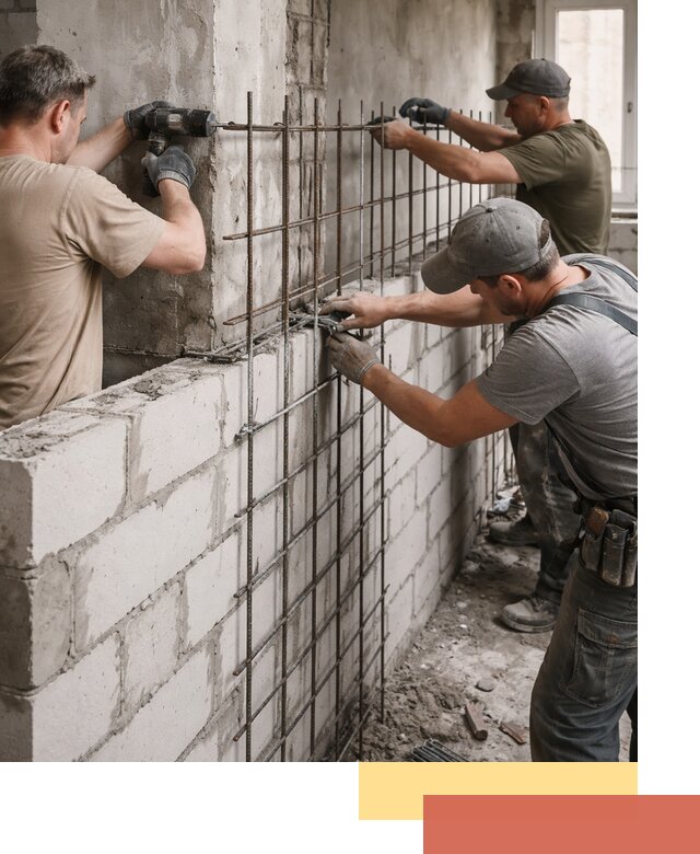 Армирование кладки перегородок в Полысаево профессионально и надёжно
