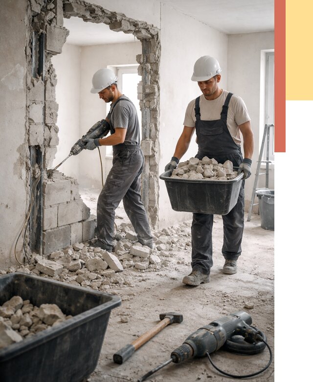 Демонтаж блоковых перегородок в Полысаево от 3856 руб. — быстро и недорого | ОТДЕЛОЧНИК-Плс