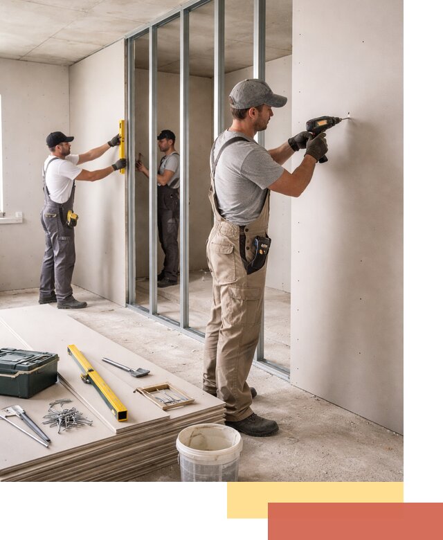 Однослойная перегородка из гипсокартона в Полысаево под ключ, монтаж и отделка