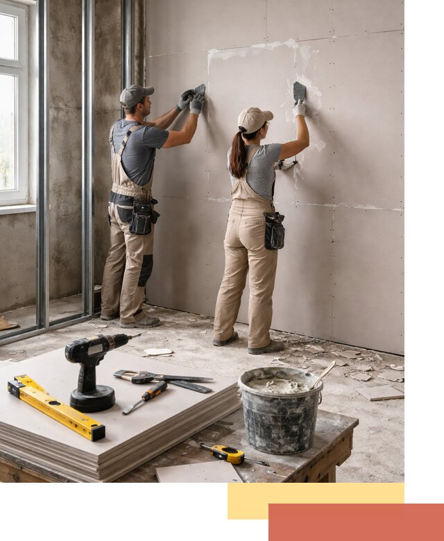 Монтаж двухслойной перегородки из гипсокартона в Полысаево