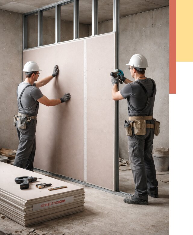 Перегородка из огнестойкого гипсокартона в Полысаево от 1902 руб. под ключ | ОТДЕЛОЧНИК-Плс