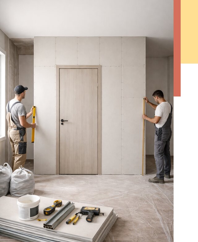 Перегородка из гипсокартона с дверью в Полысаево от 4627 руб. под ключ | ОТДЕЛОЧНИК-Плс