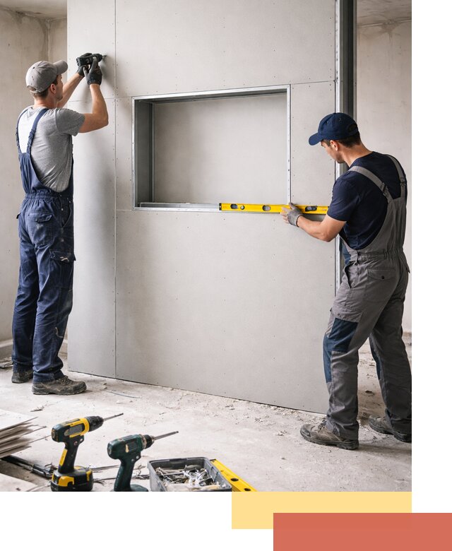 Перегородка из гипсокартона с нишей под декор в Полысаево