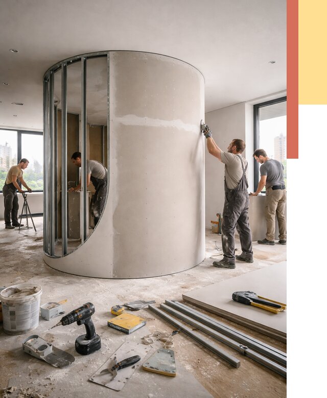 Радиусная перегородка из гипсокартона в Полысаево от 2982 руб. под ключ | ОТДЕЛОЧНИК-Плс