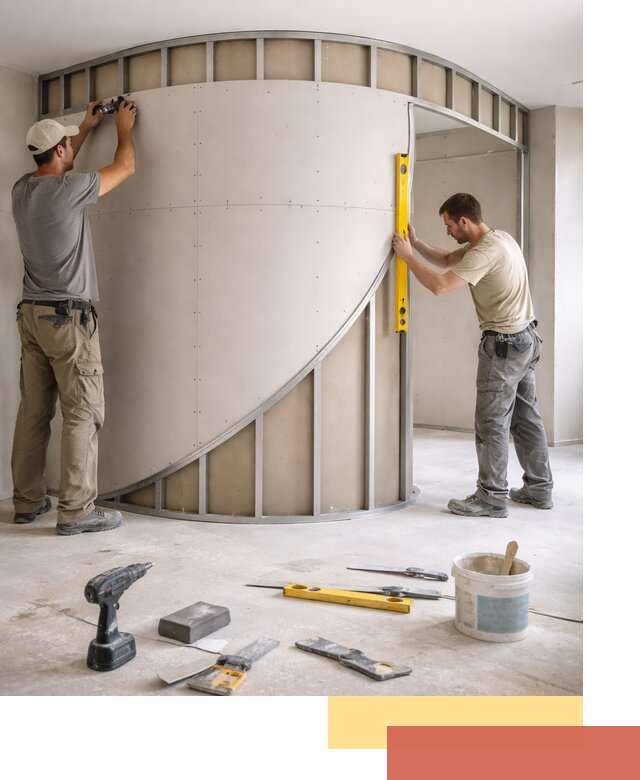 Радиусная перегородка из гипсокартона в Полысаево под ключ