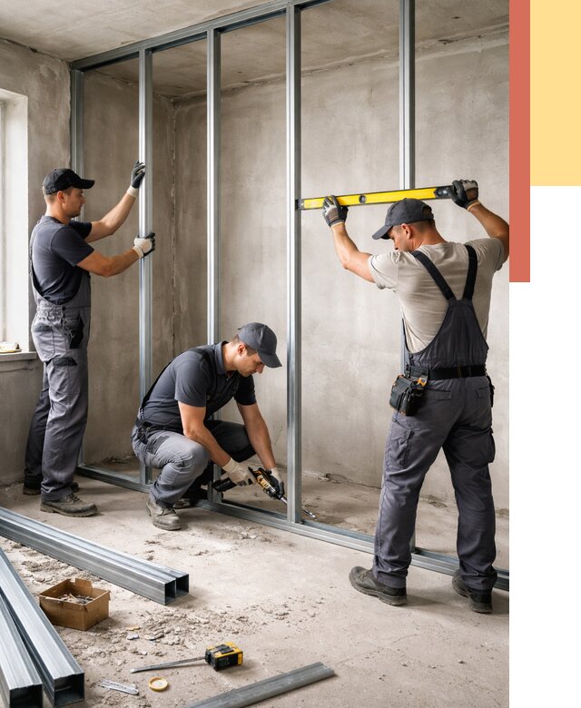 Монтаж каркаса перегородки из профиля в Полысаево от 771 руб. | ОТДЕЛОЧНИК-Плс