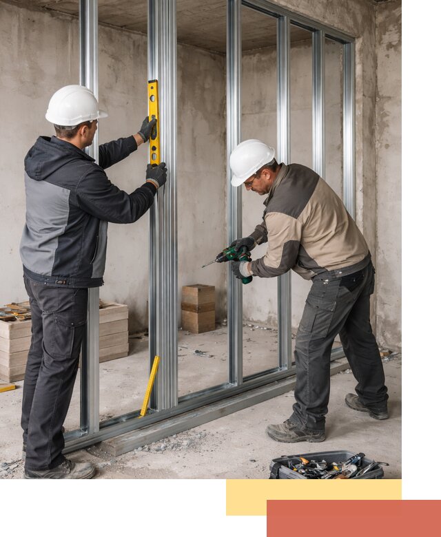 Монтаж каркаса перегородки из профиля в Полысаево