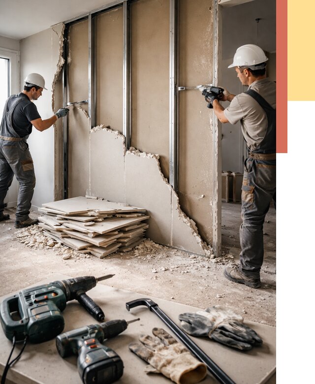 Демонтаж перегородки из гипсокартона в Полысаево от 1234 руб. быстро и недорого | ОТДЕЛОЧНИК-Плс