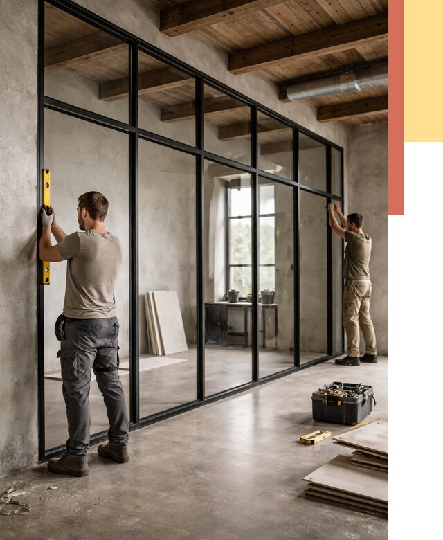 Стеклянные перегородки лофт в Полысаево от 10797 руб. под ключ | ОТДЕЛОЧНИК-Плс