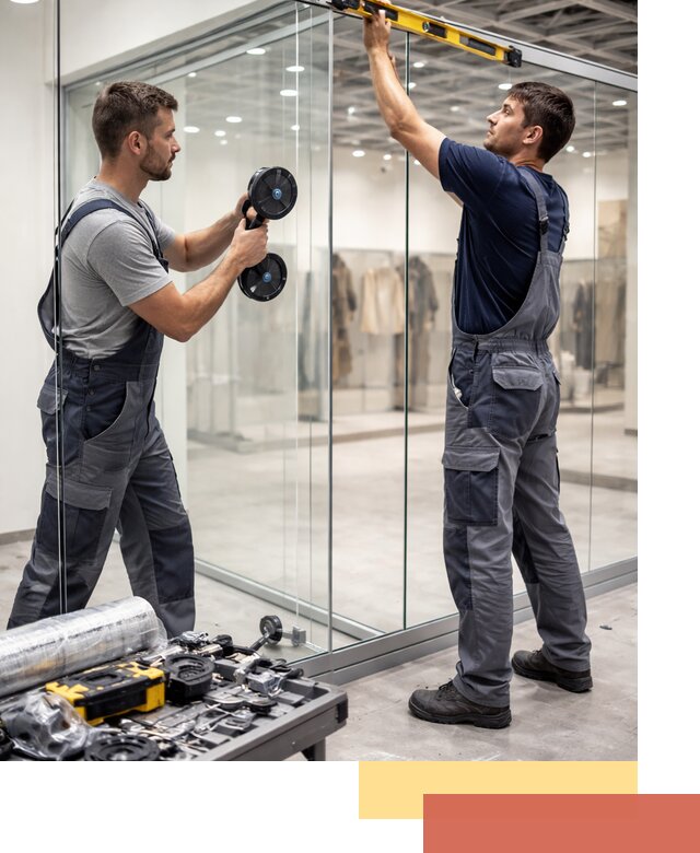 Стеклянные перегородки для магазинов в Полысаево — монтаж и установка