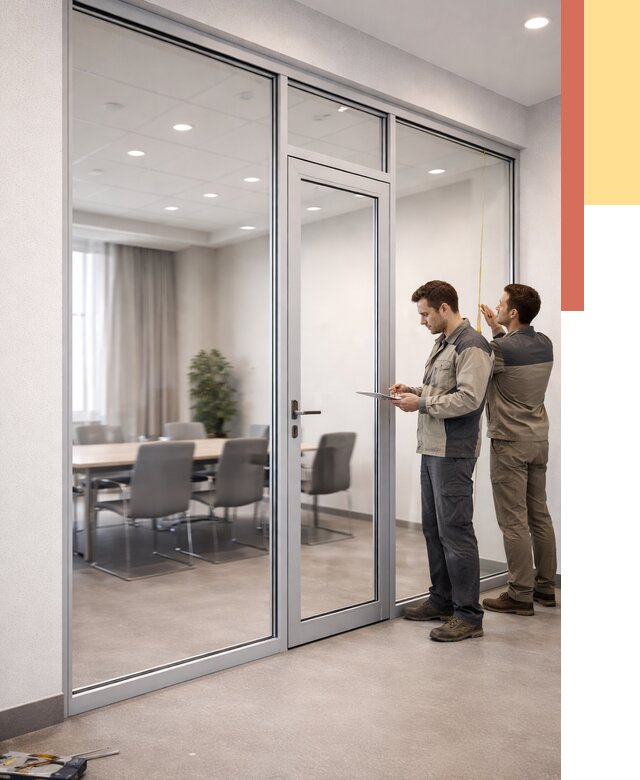 Установка и монтаж алюминиевых перегородок со стеклом в Полысаево от 8432 руб. | ОТДЕЛОЧНИК-Плс