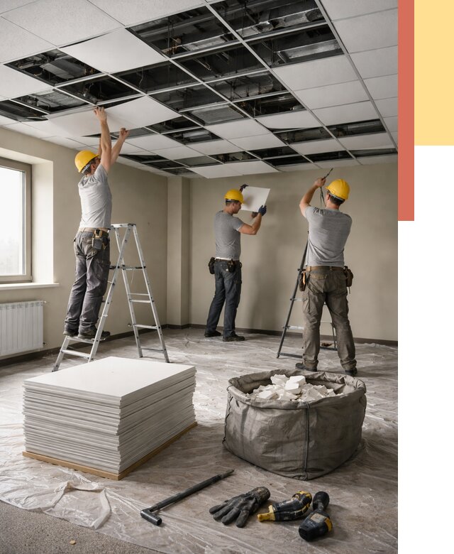 Демонтаж потолка Армстронг в Полысаево от 4627 руб. быстро и недорого | ОТДЕЛОЧНИК-Плс