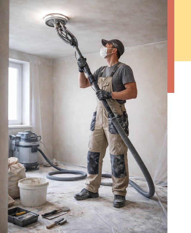 Шлифовка потолка в Полысаево от 3599 руб. — услуги шлифования потолка | ОТДЕЛОЧНИК-Плс