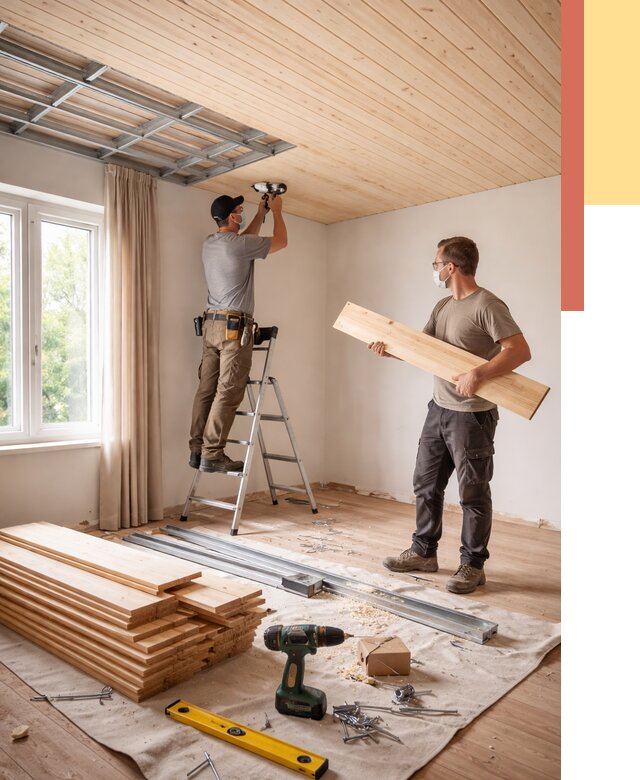 Монтаж потолка из вагонки в Полысаево от 6684 руб. | Быстро и недорого — ОТДЕЛОЧНИК-Плс