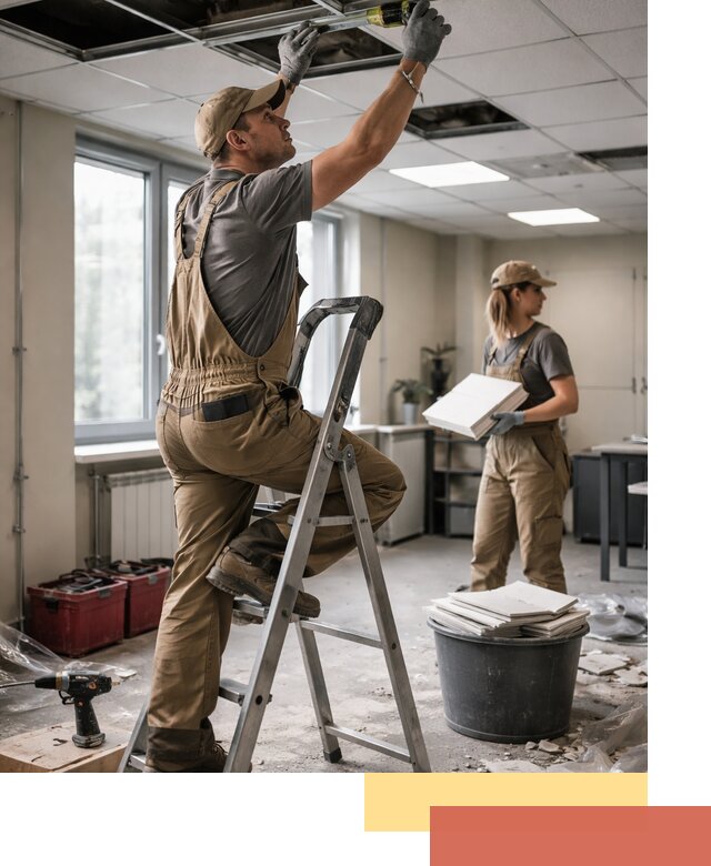 Ремонт потолка Армстронг и замена плит в Полысаево