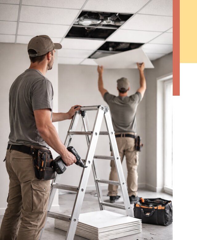 Обслуживание подвесного потолка в Полысаево от 3599 руб. — быстро и недорого | ОТДЕЛОЧНИК-Плс