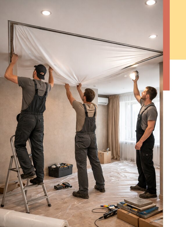 Монтаж ПВХ натяжного потолка в Полысаево от 3599 руб. под ключ | ОТДЕЛОЧНИК-Плс