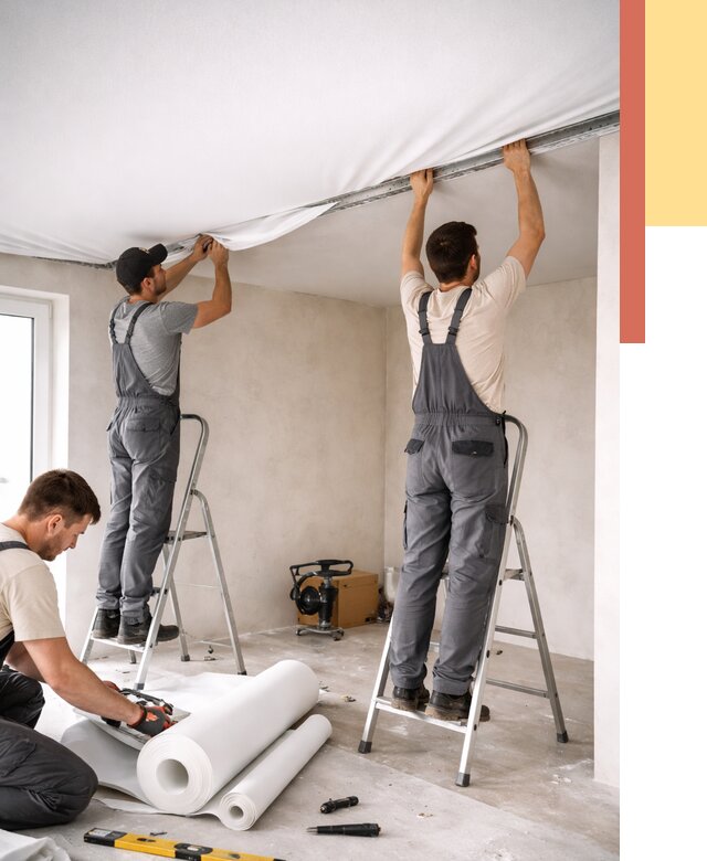 Монтаж тканевого натяжного потолка в Полысаево от 3599 руб. под ключ | ОТДЕЛОЧНИК-Плс