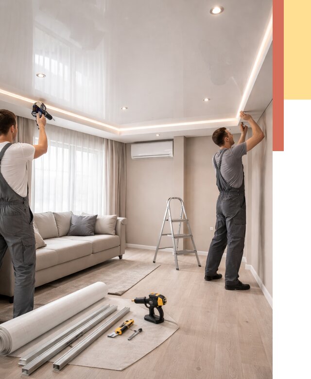 Монтаж глянцевого натяжного потолка в Полысаево от 771 руб. под ключ | ОТДЕЛОЧНИК-Плс