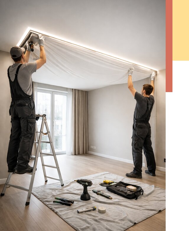 Монтаж парящего натяжного потолка в Полысаево от 4627 руб. быстро и недорого | ОТДЕЛОЧНИК-Плс