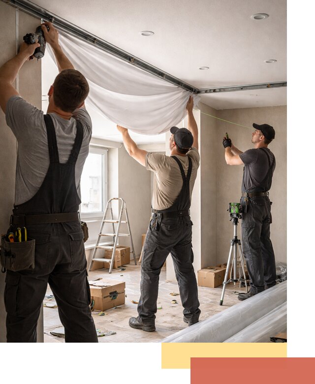 Монтаж парящего натяжного потолка под ключ в Полысаево