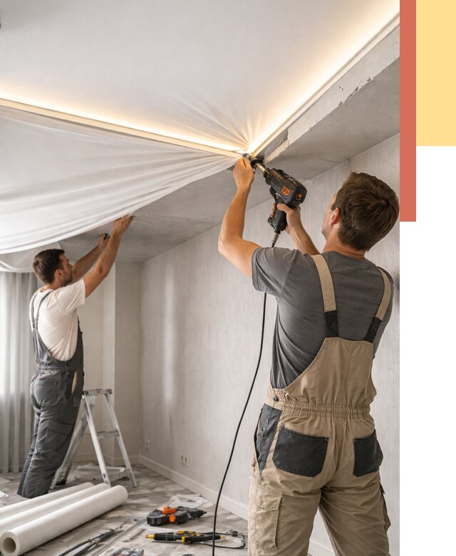 Монтаж натяжного потолка с подсветкой в Полысаево от 977 руб. | ОТДЕЛОЧНИК-Плс