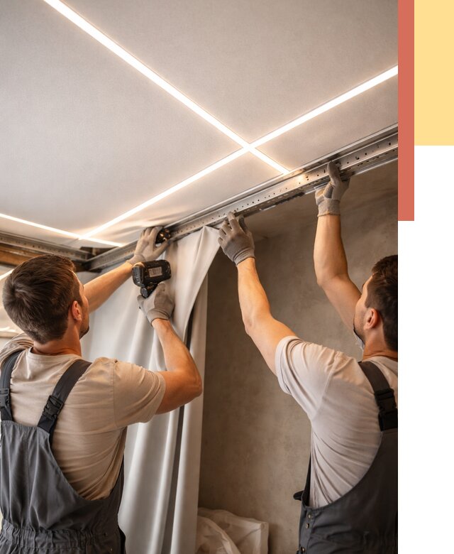 Монтаж натяжного потолка со световыми линиями в Полысаево от 1234 руб. | ОТДЕЛОЧНИК-Плс