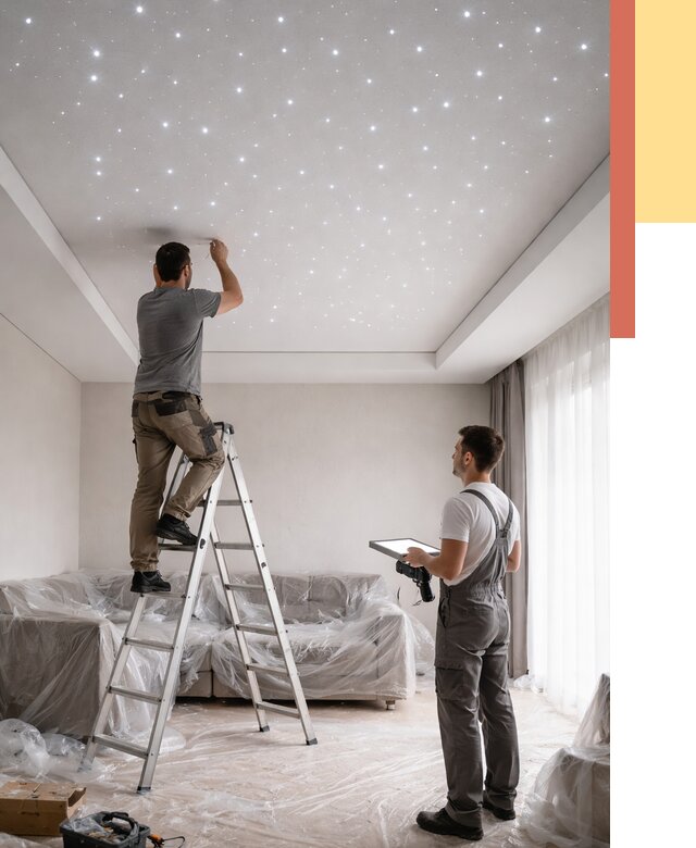 Монтаж натяжного потолка «звездное небо» в Полысаево от 6684 руб. | ОТДЕЛОЧНИК-Плс