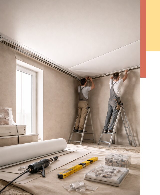 Монтаж натяжного потолка в спальне в Полысаево от 3908 руб. под ключ | ОТДЕЛОЧНИК-Плс