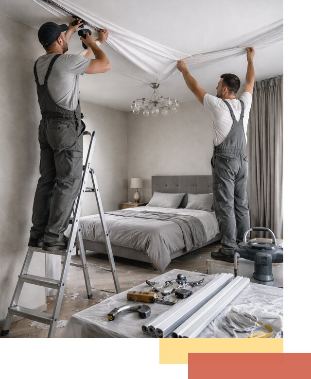 Монтаж натяжного потолка в спальне в Полысаево