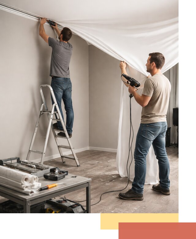 Монтаж натяжного потолка в студии в Полысаево