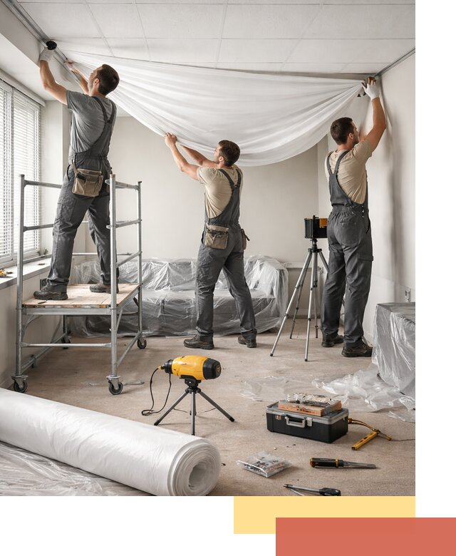 Монтаж натяжного потолка в офисе в Полысаево