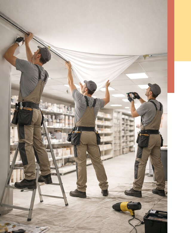 Монтаж натяжного потолка в магазине в Полысаево от 4627 руб. быстро и недорого | ОТДЕЛОЧНИК-Плс