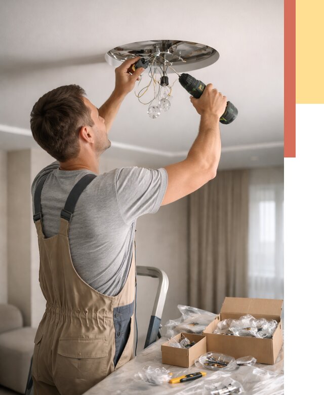 Установка люстры в натяжной потолок в Полысаево от 1234 руб. | Быстро и недорого — ОТДЕЛОЧНИК-Плс