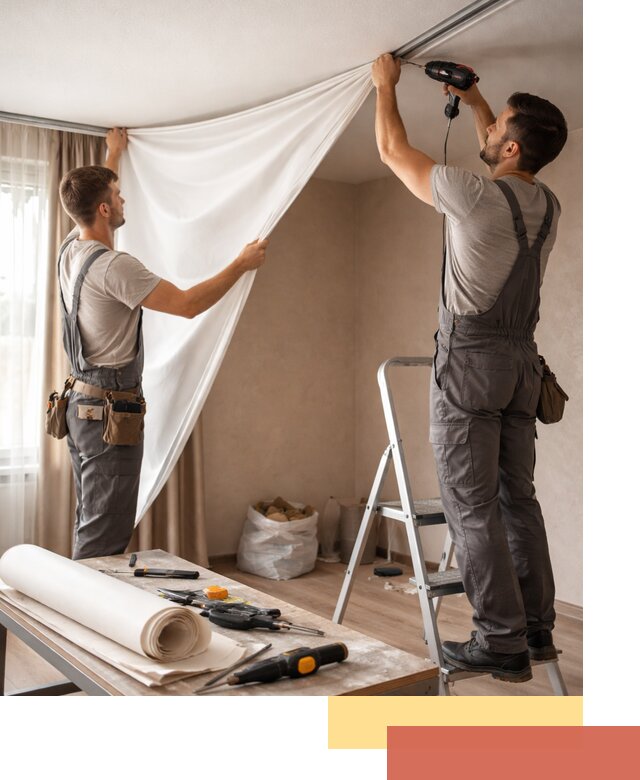 Замена полотна натяжного потолка в Полысаево быстро и качественно