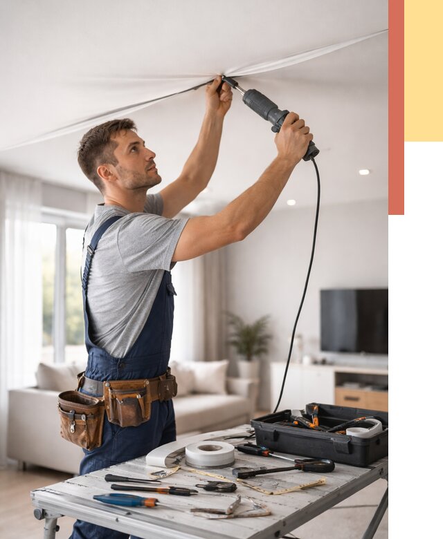 Ремонт натяжных потолков в Полысаево от 9769 руб. под ключ — ОТДЕЛОЧНИК-Плс