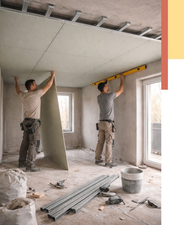 Одноуровневый потолок из гипсокартона в Полысаево от 771 руб. — монтаж под ключ | ОТДЕЛОЧНИК-Плс